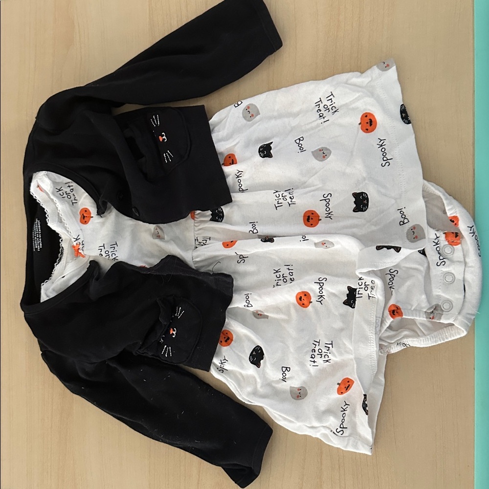 Carter's White Halloween outfit with black long sleeved sweater